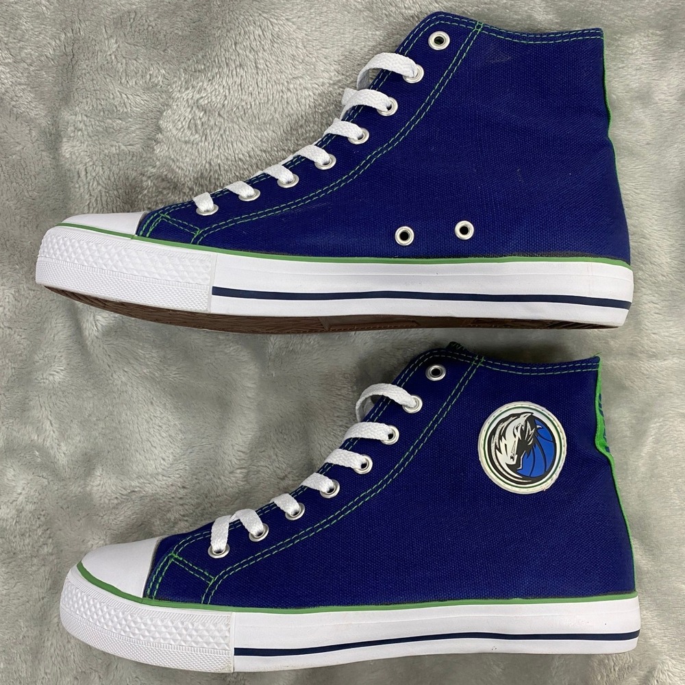 FOCO Dallas Mavericks High Top Big Logo Canvas Shoes Mens 8 Navy Green White NBA